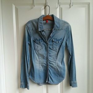 H&M Western Cowgirl Fitted Pearl Jean Denim Top 2